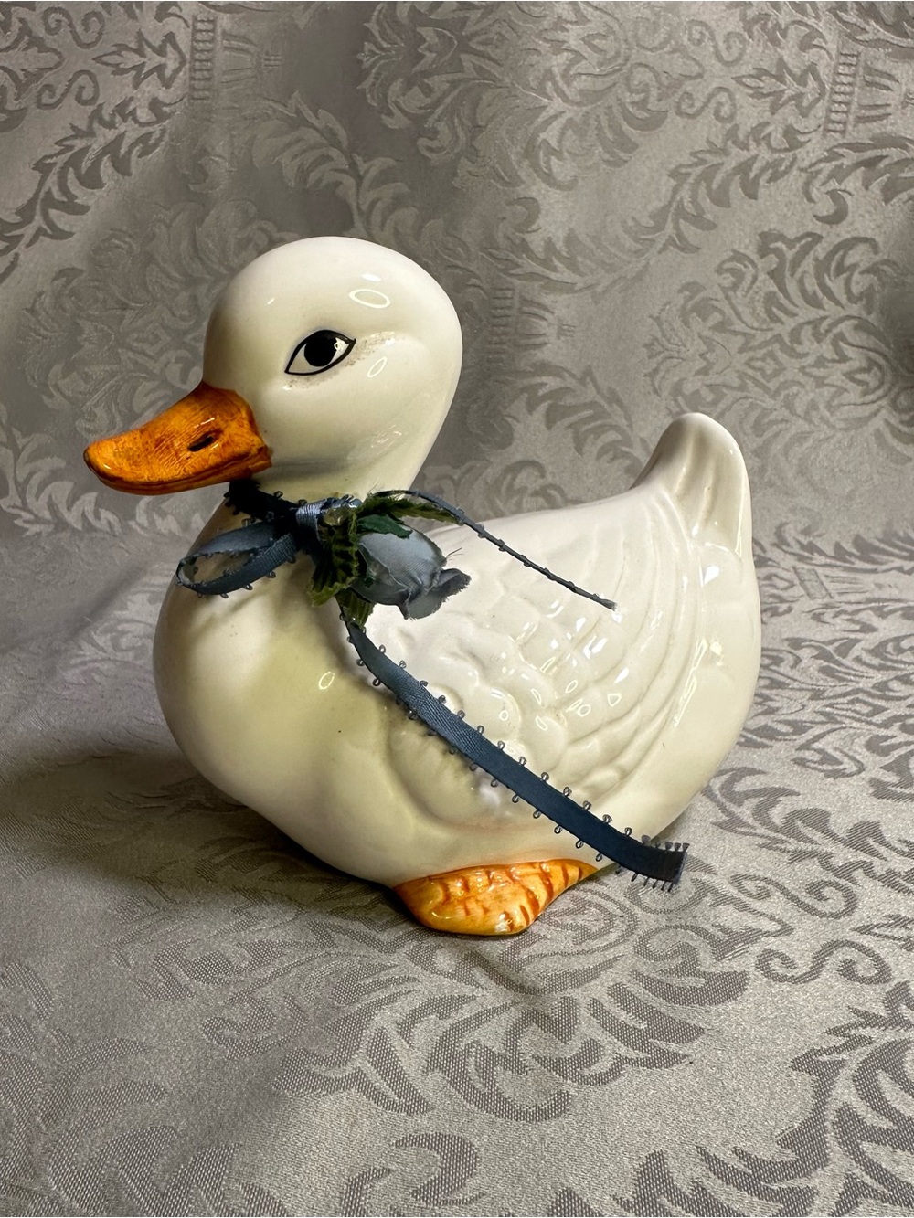 Vtg Hand Painted Porcelain Duck Figurine USA 5" Cottage Grandma Core